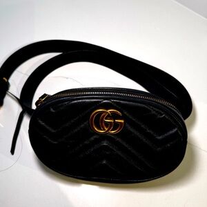 Gucci GG Marmont Matelasse Black Leather Belt Bag